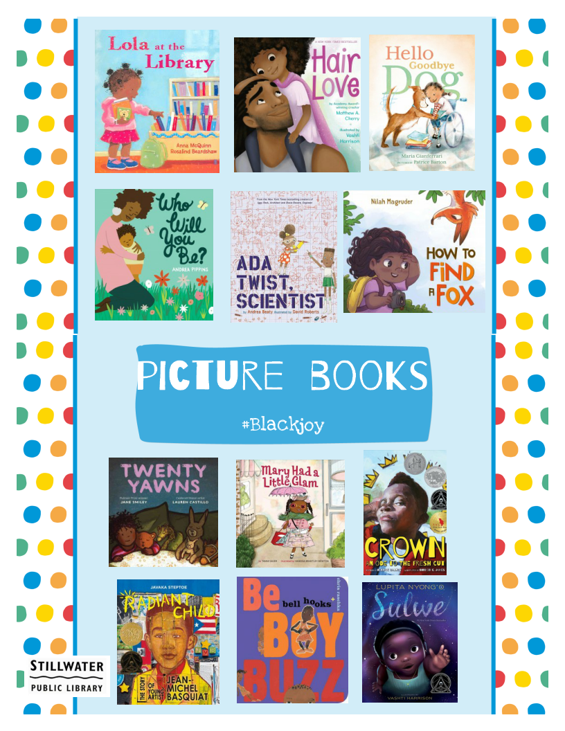 Image of 12 book covers of picture books featuring black joy